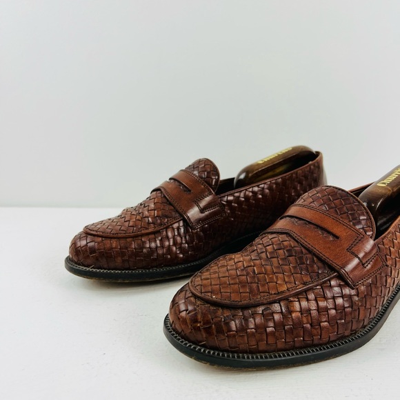Russell & Bromley Tan Brown Leather Woven Classic Slip On Loafers UK 9 - Picture 4 of 12